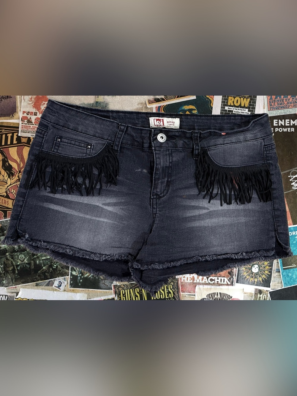 L.E.I Black Fringe Jean Shorts for Women